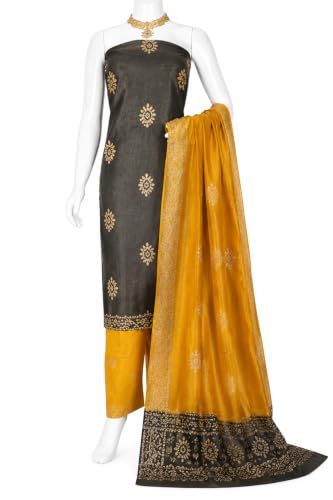 Image of HAIDER ALI AND SONS Women's Cotton Silk Batik Print Unstitched Dress Material with Dupatta | Handloom Salwar Suit Material | Kurta Fabric, Bottom & Dupatta Set | Ethnic Wear for Office