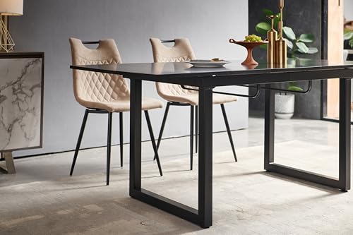 Modern Extendable Dining Table, 70.86 inches, Rectangular, Wooden, Metal Legs, Dining/Living Room Furniture (Black)