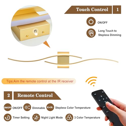 Image of KARTOOSH Wireless Wall Sconces Set of 2, Dimmable LED Sconce with Remote | Battery Operated Wall Sconce with 3 CCT Night-Light Timer Memory Modern Wall Sconces for Living Room, Hallway, Bedroom