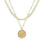 MTMY Dainty Layered Initial Necklaces for Women, 14K Gold Plated Adjustable Paperclip Chain Necklace