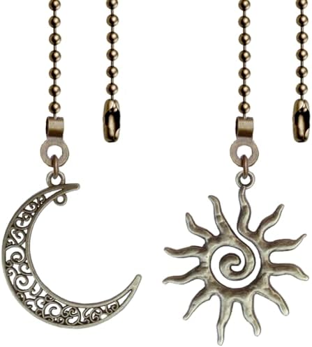 2 Pack Ceiling Fan Pull Chain, Sun and Moon Pull-chain Extension, 12 Inches Celestial Decor Beads Ball Chain Extender with Connectors for Ceiling Fans/Lighting Lamps (Bronze)