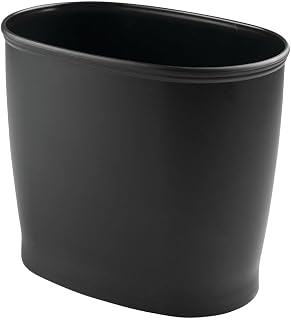 mDesign Plastic Oval Small 2.25 Gallon/8.5 Liter Trash Can Wastebasket, Garbage Container Bin for Bathroom, Kitchen, Office, Dorm - Holds Waste, Refuse, Recycling, Hyde Collection, Black, Pack of 1