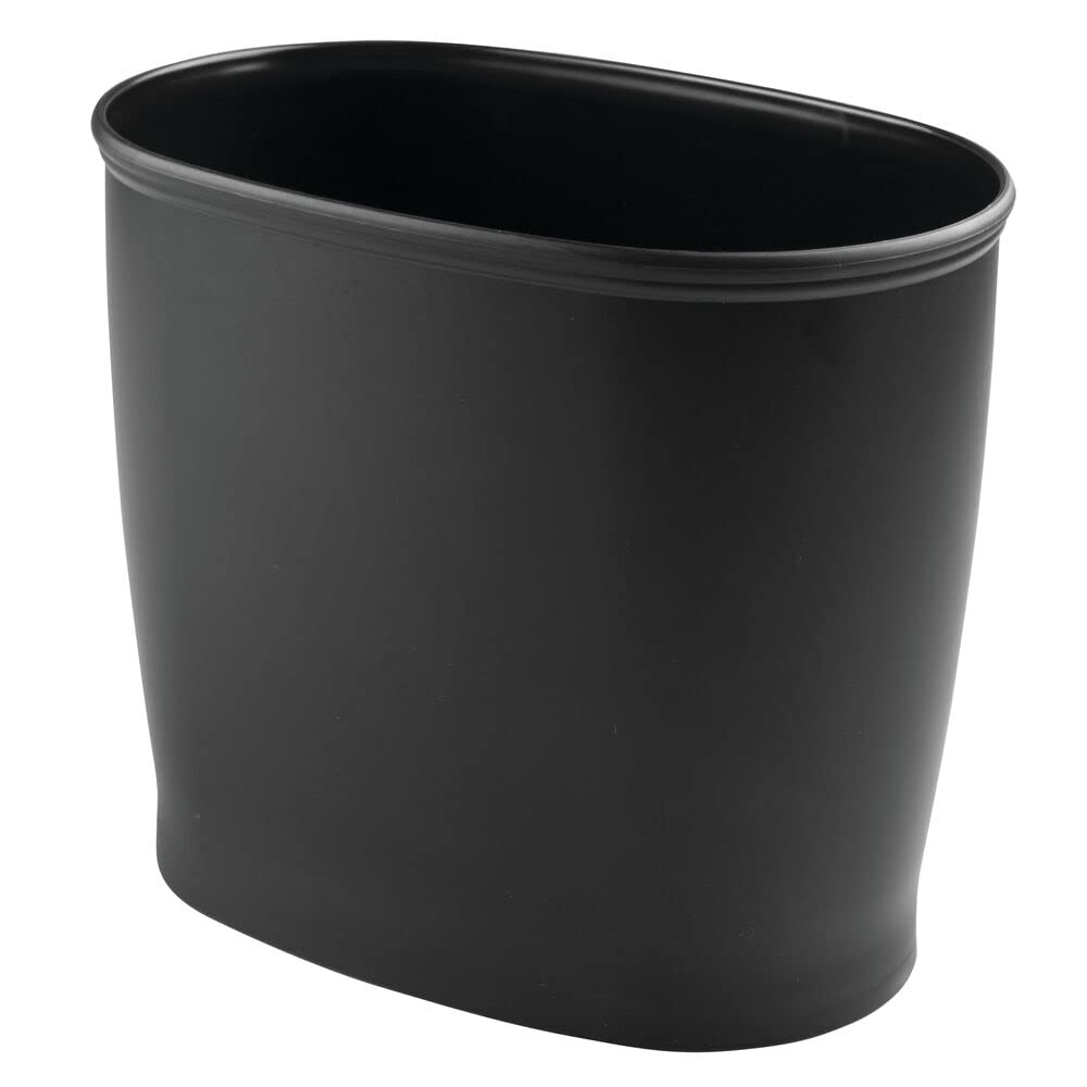 mDesign Plastic Oval Small 2.25 Gallon/8.5 Liter Trash Can Wastebasket, Garbage Container Bin for Bathroom, Kitchen, Office, Dorm - Holds Waste, Refuse, Recycling, Hyde Collection, Black, Pack of 1