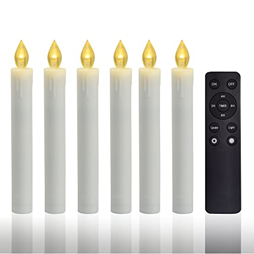 Image of CANDLE CHOICE Flameless Taper Candles with Remote Timer 6 inch Tall Flicking Fake Battery Operated Electric LED Candlesticks for Candelabra Wedding Christmas Window Decorations Table Centerpieces 6 PCS