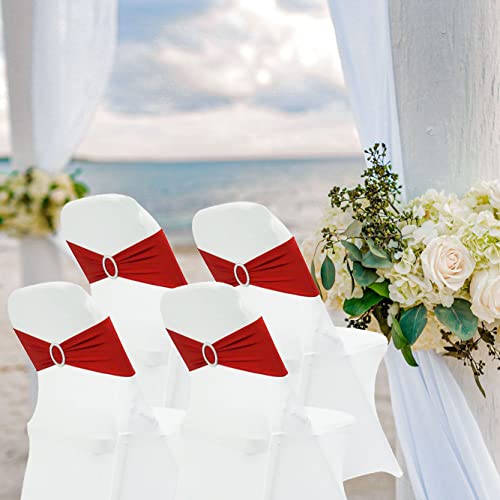 Image of Spandex Chair Sashes Bands, Red, 30PCS | Stretch Chair Ties Bows, With Buckle Slider, For Wedding Party Banquet Decoration