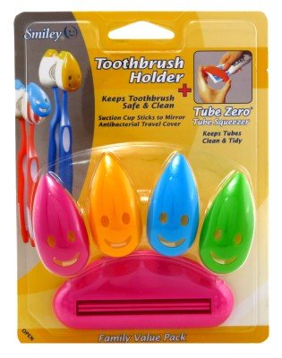 Smiley Toothbrush Holder 4 Count With Tube Squeezer