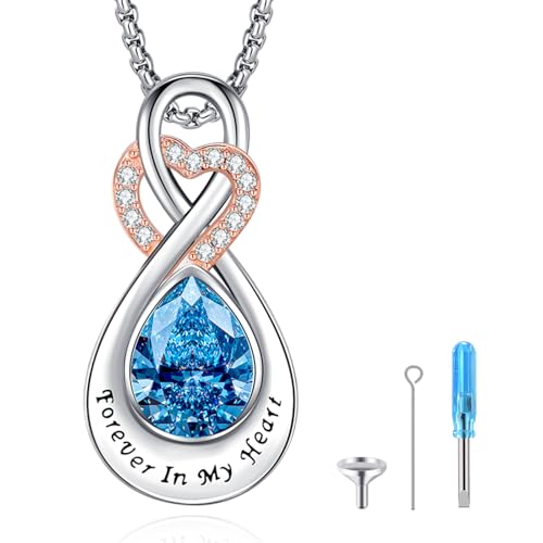 Infinity Urn Necklace for Ashes Sterling Silver Heart Moonstone Turquoise Birthstone Keepsake Memorial Cremation Jewelry for Women