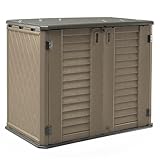 HOMSPARK Storage Shed Weather Resistance, Multi-Purpose Outdoor Storage Cabinet for Backyards and Patios, Horizontal Storage Shed for Lawnmower, Patio Accessories (Coffee, Large - 26 cu.ft)