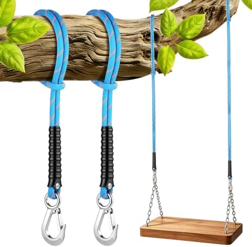 Schaukel Befestigung Seil 60cm, 2er Blau Hängematte Befestigung mit Haken | Hängesessel Balkenbefestigung Ø 10 mm, bis 200 kg, für Baum/Balken, Indoor & Outdoor, geeignet für Baums
