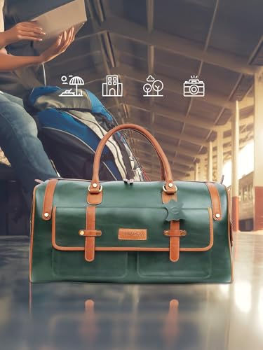 Image of Premium Leather Duffle Bag for Men & Women | Genuine Leather Travel, Gym & Office Bag | Stylish Handcarry & Sling Weekend Cabin Luggage Bag|Green