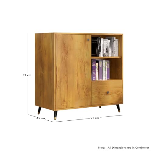 Image of Bniture Bookshelf for Home with 2 Open Shelf & Drawer | Engineered Wood Book Shelf for Home Display Rack | Multipurpose Bookcase Organizer for Living Room, Bedroom & Office | Giant Wood