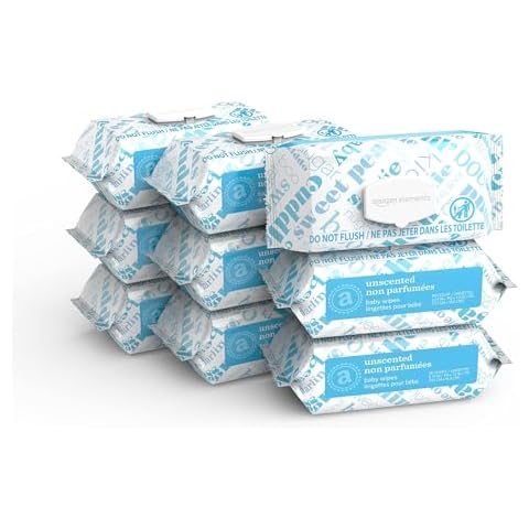 Amazon Elements Baby Wipes, Unscented, White 810 Count Cover