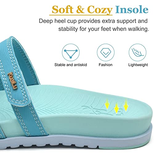 Kuailu Womens Slides Sandals With Plantar Fasciitis Arch Support Fashion Comfort Adjustable Flat Sandals Ladies Lightweight Orthotic Slip On Sandals Blue Size 11 #TOP4