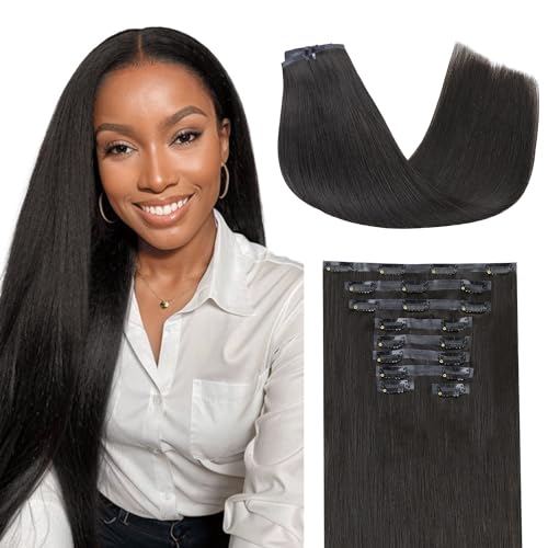 Lashey Seamless Clip in Hair Extensions Human Hair 9pcs 130g Yaki Straight Clip in Hair Extensions 14 Inch Natural Black Hair Extension with Invisi Edge by Lashey - Used condition - CA$88.79