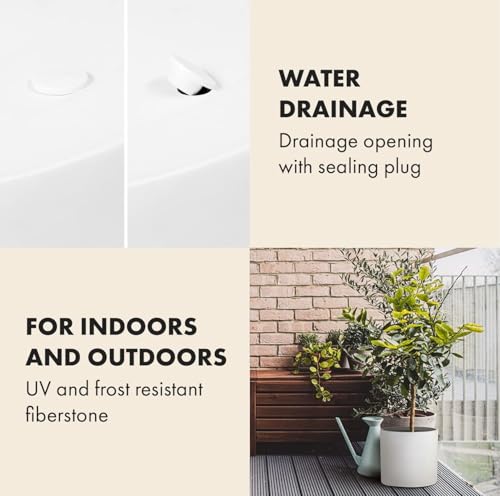 Fox & Fern 10 Inch Plant Pot with Drainage - Premium Lightweight Fiberstone White Planter; 10 Inch Pots for Plants Indoor & Outdoor; Cylinder Modern Planter - Thumbnail 4