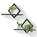 Floating Shelves for Wall,Decorative Wall Shelf,Hanging Shelf for Plants Storage Display Holder,Indoor Decor for Living Room Home Office Bathroom Bedroom,Solid Wood,Diamond Shaped,2 Pack(Black)