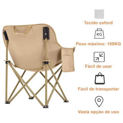Cadeira dobrável ​​de acampamento, cadeira de acampamento portátil e resistente com porta-copos e bo