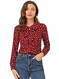 Allegra K Women's Bow Tie Collar Blouse Heart Dot Print Peter Pan Collar Button Down Shirt Medium...