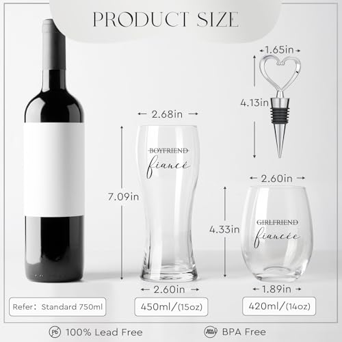 AW BRIDAL Engagement Gifts for Couples and Women, Fiance Wine Glasses and Beer Mug Set for Her, Newly Wed Gift for the Couple 2025, Mr and Mrs Wedding Beer Mug with Wine Stopper for Bride to Be