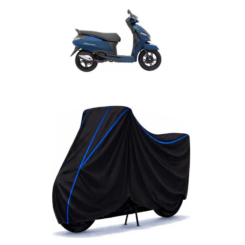 Image of Scooty Cover Water Resistant for Jupiter 110 | Universal Scooter & Bike Cover | Heavy Duty UV Dust, Rain & Scratch Protection | Elastic Fit All Weather Indoor Outdoor | Black with Blue Piping