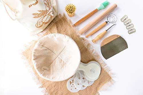 30 Piece Sourdough Bread Proofing Set, 10 Inch Round Banneton Proving Basket with Cloth Liner, Storage Bag, Dough Scraper, Bread Lame, Perfect Sourdough Starter Gift for Home and Professional Bakers