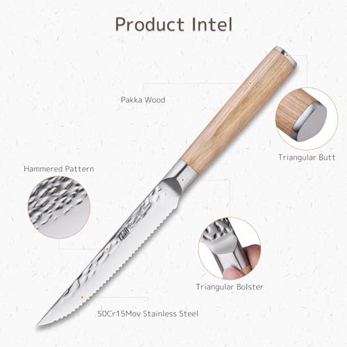 FINDKING-4-Piece-Kitchen-Steak-Knife-Set-47-Inch-Serrated-Kitchen-Knives-Rustproof-Stainless-Steel-Cutlery-Pakka-Wood-Handle-Beige-Michelia-Series FINDKING 4 Piece Kitchen Steak Knife Set 47 Inch Serrated Kitchen Knives Rustproof Stainless Steel Cutlery Pakka Wood Handle Beige Michelia Series