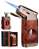 Torch Lighter with Jet Flame, Built-in V Cutter, Refillable Butane Torch Lighters, Box for Men, All-in-one Windproof Cool Lighters for Candle, Outdoor