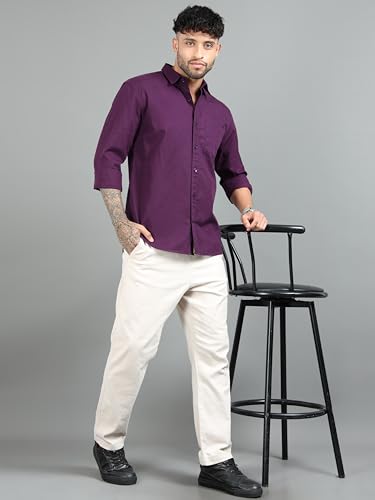 Image of Men Slim Fit Solid Spread Collar Casual Shirt