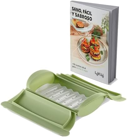 Lékué Estuche vapor silicona verde c/bandeja y libro (ESP), 1-2 p...