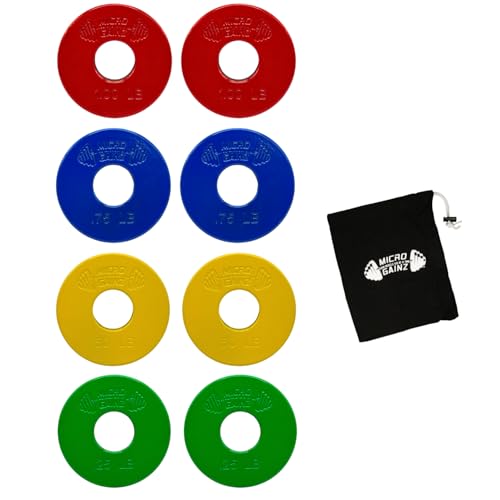 Micro Gainz Standard 1-Inch Center Hole Fractional 8 Piece Weight Plates with Bag, Designed for Standard 1-Inch Dumbbell & Barbell for Strength Training and Weight Lifting, Made in USA (Multi-Color)