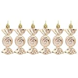 Porceosy Colgante colgante de caramelo falso para fiesta, 6 colgantes de caramelo de Navidad, decoraciones colgantes, diseño de cordón, adornos de árbol de Navidad, color rosa dorado