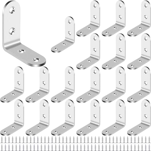 BGOBTY Soporte de Esquina,20 piezas acero inoxidable Soportes en L,Conectores de Angulo,Soporte de Angulo,90 grados,para conectar o fijar mesas,sillas y librerías (Plata, 40*40 mm)