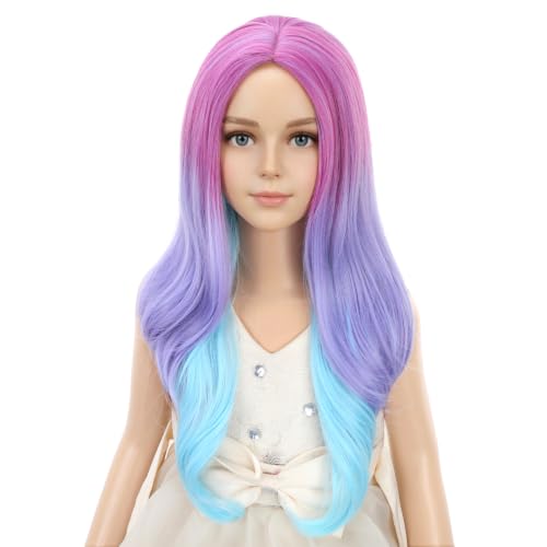 Image of PATTNIUM Purple and Blue Long Curly Middle Part Wig Halloween Costume Wig