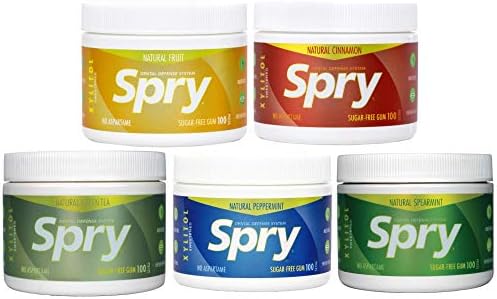Spry Fresh Natural Xylitol Chewing Gum Dental Defense System Aspartame-Free Sugar Free Gum (Variety Pack, 100 Count - Pack of 5)
