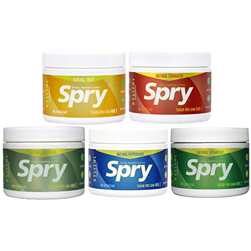 Spry Fresh Natural Xylitol Chewing Gum Dental Defense System Aspartame-Free Sugar Free Gum (Variety Pack, 100 Count - Pack of 5)