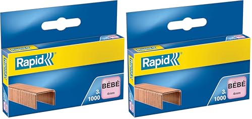 Rapid Agrafes BÉBÉ, Longueur 4 mm, 3000 agrafes, Agrafe jusqu'à 15 feuilles, Fil robuste cuivré, 11974688 (Lot de 2)