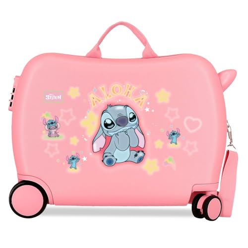 Valise enfant Stitch rigide rose pour des vacances en famille sans stress
