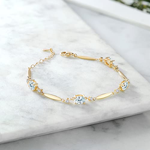 Gem Stone King 18K Yellow Gold Plated Silver Gemstone Birthstone and White Created Sapphire Tennis Bracelet For Women | Oval 7X5MM and 2MM | 6 Inch + 1 Inch Extender | Fine Jewelry for Her Mom Wife3