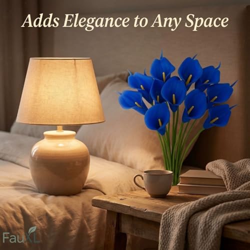 Image of 10 Pcs Artificial Calla Lily Flowers Bunch for Vase and Flower Pots- Premium Real-Look Faux Lily Stems for Home Decor, Living Room, Bedroom, Office Decoration (Vase not Included) (Blue)