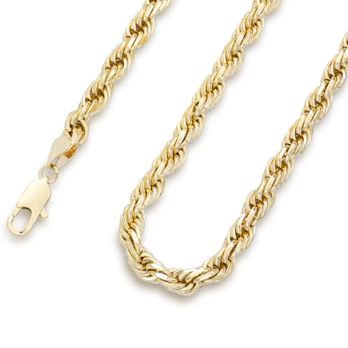 14K Gold-Plated Rope Chain Necklace, 24 Inches, 6mm/8mm Width, Facet Design, Secure Clasp, Unisex, Ideal Gift for Men & Fashion Lovers