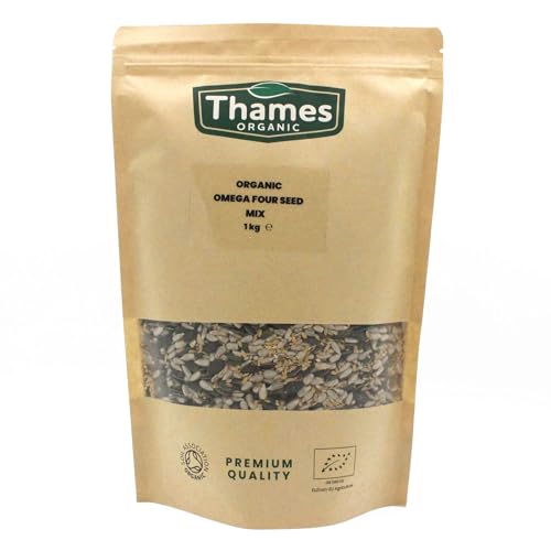 Organic Omega Four Seed Mix -1kg- Pumpkin, Sunflower, Sesame, Flax - No Additives, No Preservatives, High Fibre, High Protein, Raw Whole Seeds, Vegan, GMO Free, Certified Organic - Thames Organic
