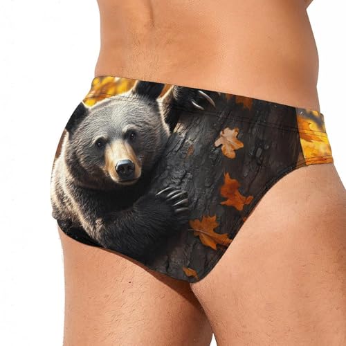 Bear Climbing on A Tree Printed Swim Briefs for Men Sexy Bikini Swimwear Elastic Beach Trunks Bathing Suit4