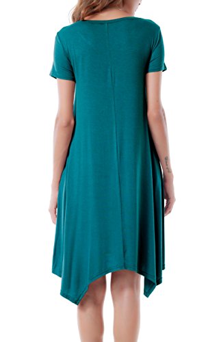 Image of Women Casual Loose Soft Crewneck Short Sleeve Pockets Swing T-Shirt Dress