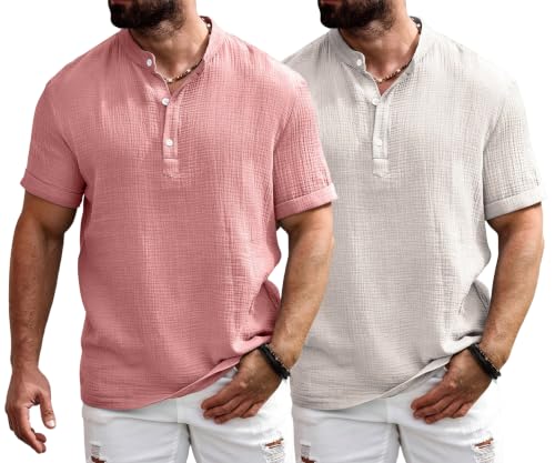Image of Zombom Men's Polycotton Solid Short Kurta | Regular Fit | Half Sleeve | Mandarin Collar | Lightweight Casual Wear for Daily, Summer Comfort & Smart Look