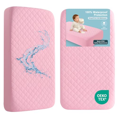 Bedsum BEDSUM 2-Pack Waterproof Crib Mattress Protector, 28" x 52", Pink
