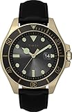 Timex Men's Harborside Coast 43mm Watch – Black Dial & Top Ring Gold-Tone Case with Black Leather Strap