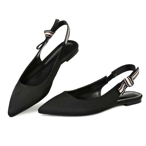 Mattiventon Slingback Flats for Women Slip On Ballet Flats Shoes Comfortable Pointed Toe Knitted Flats with Bow Casual Work Shoes for Dressy 20252