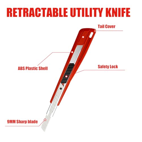 6 Pack Box Cutter Retractable, Utility Knife 9MM Wide Snap-Off Blades - image 3