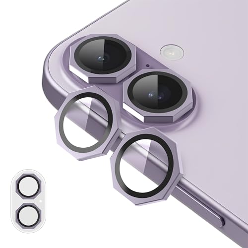 Image of GadgetBite Snaptra Octagon Camera Lens Protector Compatible with iPhone 17 - 9H Tempered Glass with Metal Ring, Scratch-Resistant Camera Cover - Purple