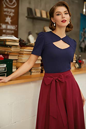 Belle Poque Women's High Waist A-Line Pockets Skirt Skater Flared Midi Skirt Vinage Skirt